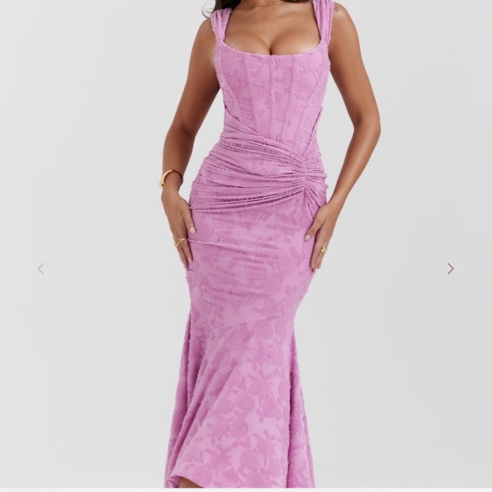 House of CB Cesca Pink/Purple Ruched Bodycon Maxi Dress